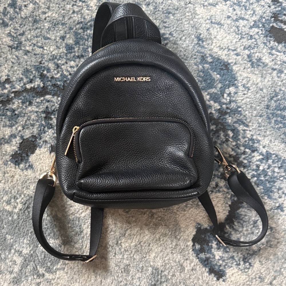 Michael Kors Black Pebbled Leather Mini Backpack with Gold Hardware